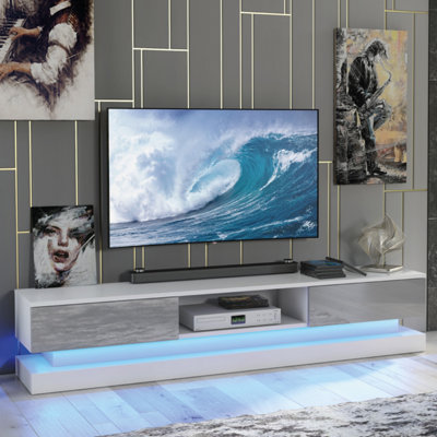 Creative Furniture White/Grey Bloom Tv Unit & With High Gloss Doors And Led Lighting 180Cm