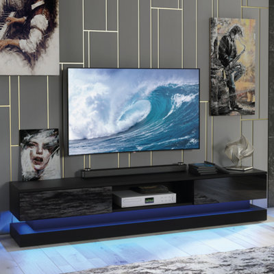 B&Q - Bloom Tv Unit 180Cm Black With High Gloss Doors And Led LightingCreative Furniture