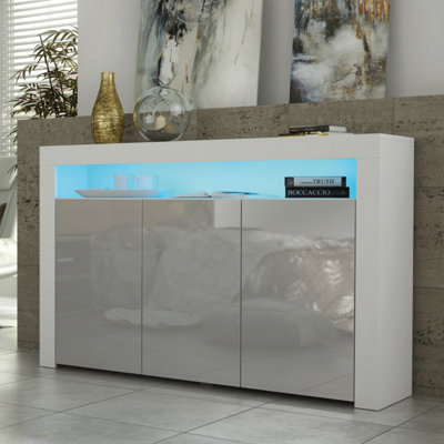 B&Q - Aether Sideboard 155Cm White & Grey With High Gloss Doors And Led LightingCreative Furniture