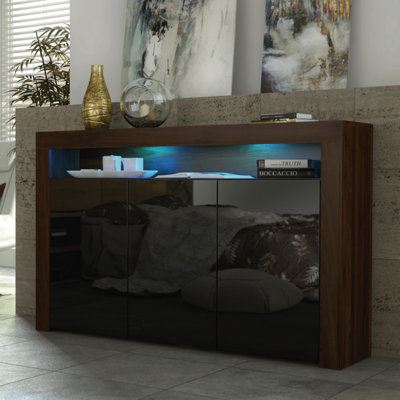 B&Q Tv Unit 155Cm Sideboard Cabinet Cupboard Tv Stand Living Room High Gloss Doors - Walnut & Black