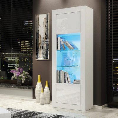 B&Q - Illume Display Cabinet 170Cm White With High Gloss Doors And Led LightingCreative Furniture