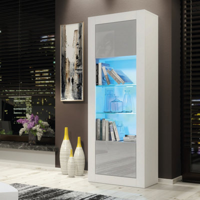 B&Q - Illume Display Cabinet 170Cm White & Grey With High Gloss Doors And Led LightingCreative Furniture