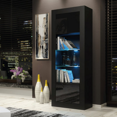 B&Q - Illume Display Cabinet 170Cm Black With High Gloss Doors And Led LightingCreative Furniture