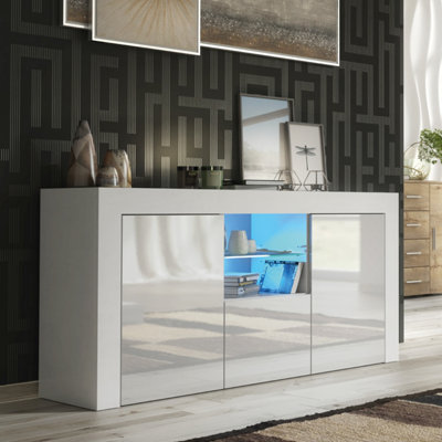 B&Q - Aurora Sideboard 145Cm White With High Gloss Doors And Led LightingCreative Furniture