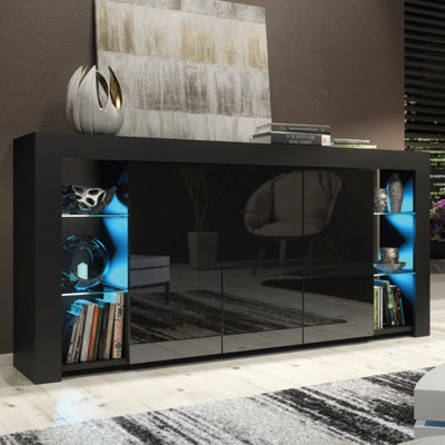 B&Q - Eden Sideboard 164Cm Black With High Gloss Doors And Led LightingCreative Furniture
