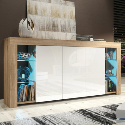 Eden Sideboard 164Cm Oak & White With High Gloss Doors And Led LightingCreative Furniture from B&Q