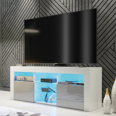 B&Q - Pulse Tv Unit 145Cm White And Grey High Gloss Doors With Led LightingCreative Furniture