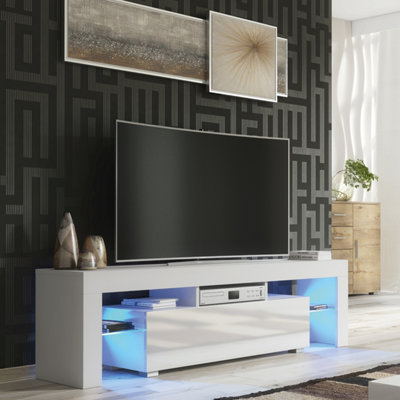 B&Q - Aria Tv Unit 160Cm White With High Gloss Doors And Led LightingCreative Furniture