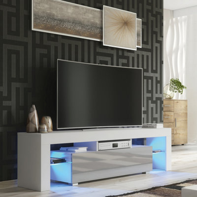 B&Q - Aria Tv Unit 160Cm White And Grey High Gloss Doors With Led LightingCreative Furniture