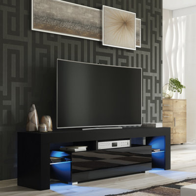 B&Q - Aria Tv Unit 160Cm Black High Gloss Doors With Led LightingCreative Furniture