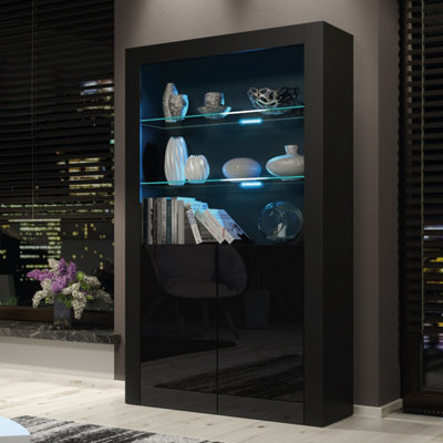 B&Q - Spectrum Display Cabinet 170Cm Black With High Gloss Doors And Led LightingCreative Furniture