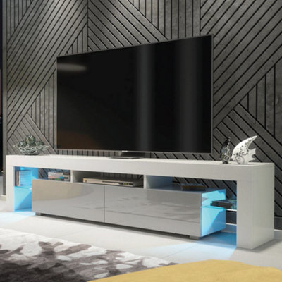 B&Q Tv Unit 200Cm Sideboard Cabinet Cupboard Tv Stand Living Room High Gloss Doors - & White/Grey