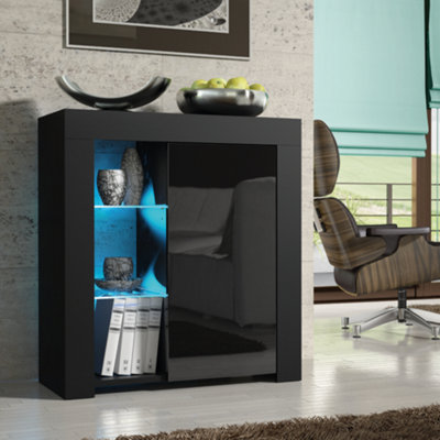  - Sideboard Tv Unit Modern Cabinet Cupboard Tv Stand Living Room High Gloss DoorsBlack