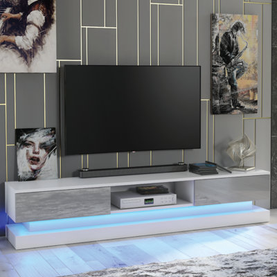  - Tv Unit 180Cm Sideboard Cabinet Cupboard Tv Stand Living Room High Gloss DoorsWhite & Grey