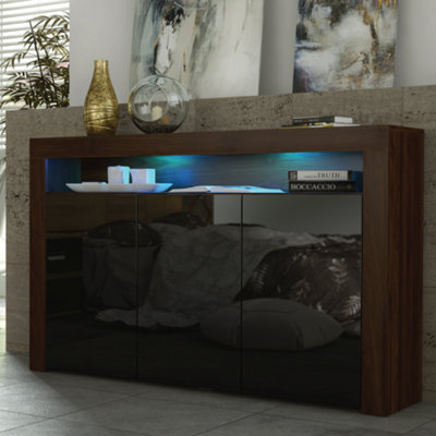 B&Q Tv Unit 155Cm Sideboard Cabinet Cupboard Tv Stand Living Room High Gloss Doors - Walnut & Black