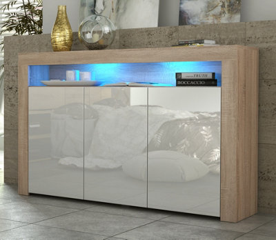 Tv Unit 155Cm Sideboard Cabinet Cupboard Tv Stand Living Room High Gloss DoorsOak & White from B&Q