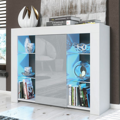  - Modern Sideboard Display Cabinet Cupboard Tv Stand Living Room High Gloss DoorsWhite & Grey