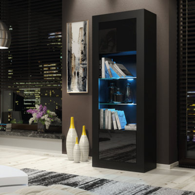B&Q Modern Sideboard Display Cabinet Cupboard Tv Stand Living Room High Gloss Doors - Black