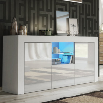 - Tv Unit 145Cm Sideboard Cabinet Cupboard Tv Stand Living Room High Gloss DoorsWhite