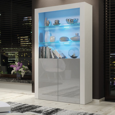  - Modern Sideboard Display Cabinet Cupboard Tv Stand Living Room High Gloss DoorsWhite & Grey
