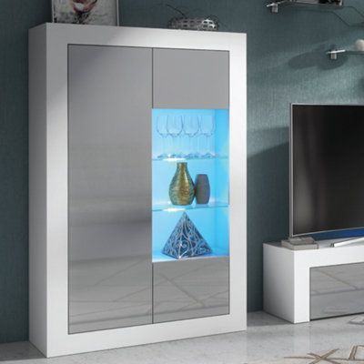  - Modern Sideboard Display Cabinet Cupboard Tv Stand Living Room High Gloss DoorsWhite & Grey