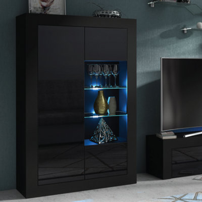 B&Q Modern Sideboard Display Cabinet Cupboard Tv Stand Living Room High Gloss Doors - Black