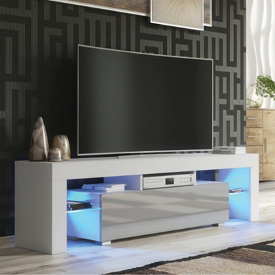  - Tv Unit 160Cm Sideboard Cabinet Cupboard Tv Stand Living Room High Gloss DoorsWhite & Grey
