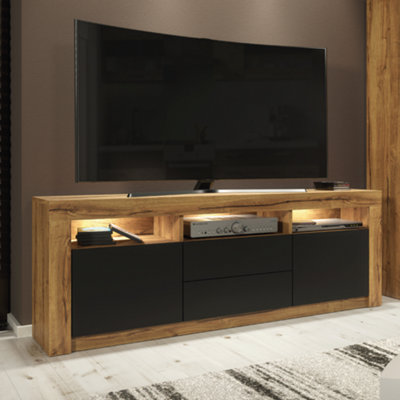 B&Q - Shine Tv Unit 160Cm Oak & Black Matt Doors And Led LightingCreative Furniture