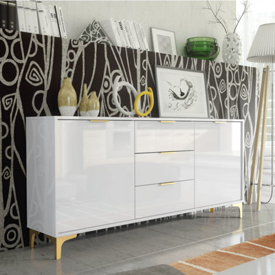 Sideboard 140Cm Modern Luxury Tv Unit StandWhite High Gloss from B&Q