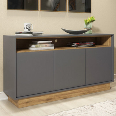 B&Q Sideboard 130Cm Sideboard Cabinet Cupboard Tv Stand Living Room Oak & Grey