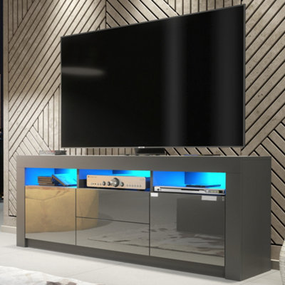 Tv Unit 160Cm Sideboard Cabinet Cupboard Tv Stand Living Room High Gloss DoorsDark Grey from B&Q