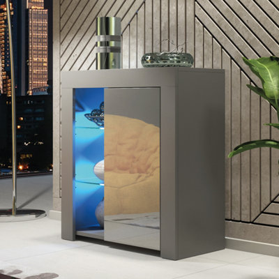 B&Q - Serene Sideboard 83Cm Dark Grey With High Gloss Doors And Led LightingCreative Furniture