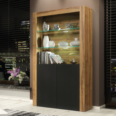 B&Q - Spectrum Display Cabinet 170Cm Oak & Black Matt Doors And Led LightingCreative Furniture
