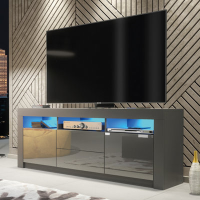 B&Q - Shine Tv Unit 160Cm Dark Grey With High Gloss Doors And Led LightingCreative Furniture