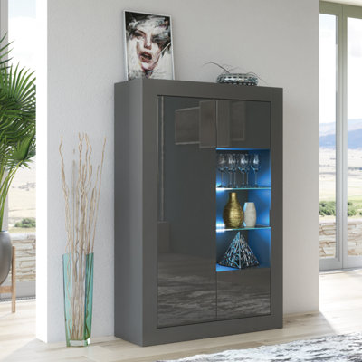 Modern Sideboard Display Cabinet Cupboard Tv Stand Living Room High Gloss DoorsDark Grey from B&Q