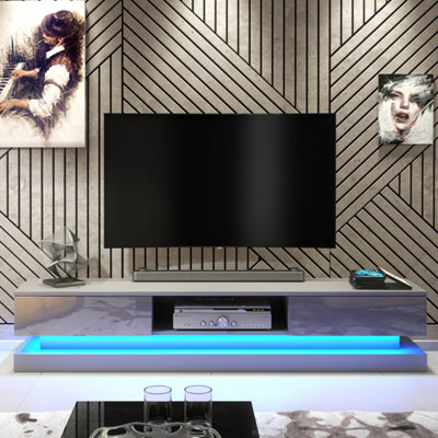  - Tv Unit 180Cm Cabinet Stand Living Room High Gloss DoorsDark Grey