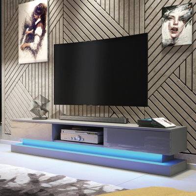 B&Q - Bloom Tv Unit 180Cm Dark Grey With High Gloss Doors And Led LightingCreative Furniture