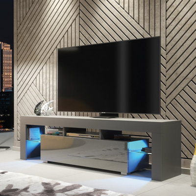 B&Q - Aria Tv Unit 160Cm Dark Grey With High Gloss Doors And Led LightingCreative Furniture