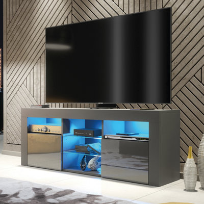 Pulse Tv Unit 145Cm Dark Grey High Gloss Doors With Led LightingCreative Furniture from B&Q