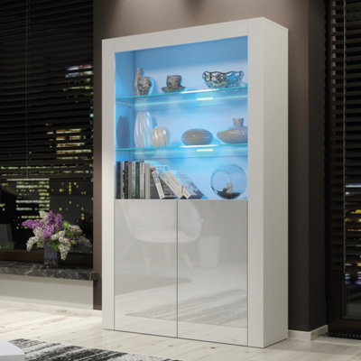 Creative Furniture Spectrum Display Cabinet 170Cm & With High Gloss Doors And Led Lighting White/Grey