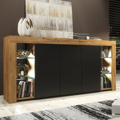 Creative Furniture Eden Sideboard 164Cm Oak & Matt Doors And Led Lighting Black