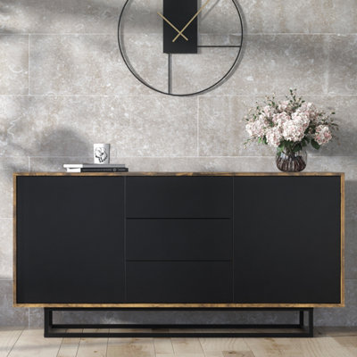 Vista Loft Sideboard 140Cm Industrial Rustic & Black Matt DoorsCreative Furniture
