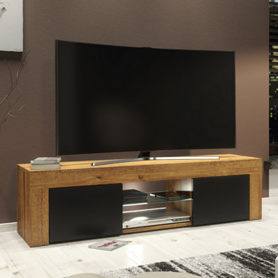 B&Q - Loom Tv Unit 130Cm Dark Oak With Black Matt Doors And Led LightingCreative Furniture