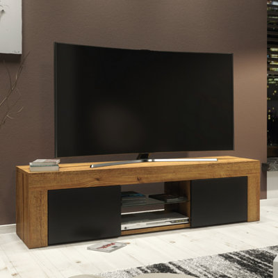 B&Q - Tv Unit 130Cm Modern Oak With Black Matte DoorsCreative Furniture