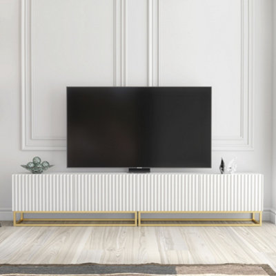 Creative Furniture Ripple Duo Tv Unit 200Cm Fluted Design With Push To Open Doors White