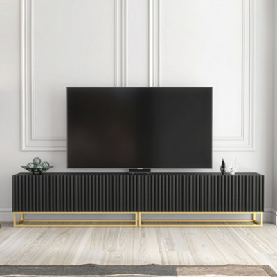 B&Q - Ripple Duo Tv Unit 200Cm Black Fluted Design With Push To Open DoorsCreative Furniture