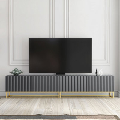 Creative Furniture Ripple Duo Tv Unit 200Cm Fluted Design With Push To Open Doors Dark/Grey