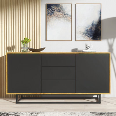 Sideboard 140Cm Sideboard Cabinet Cupboard Tv Stand Living Room Oak&black from B&Q