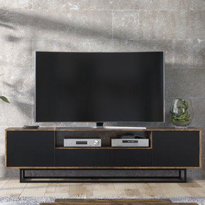 Creative Furniture Black Rift Loft Tv Unit Industrial Rustic & Matt Doors 200Cm