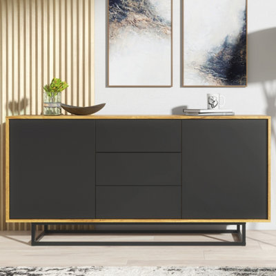 Vista Loft Sideboard 140Cm Industrial Dark Oak & Black Matt DoorsCreative Furniture